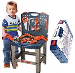 Kids 69 Piece Toy Tool Kit Play Set Folding Work Bench Workshop with Drill Portable Pretend Play Kids Play Set