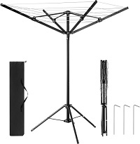 Vivo Technologies 4 Arm Rotary Washing Line 16m Freestanding Portable Rotary Airer, Camping Washing Line with 3 Stable Legs Foldable Airer Dryer Clothes.