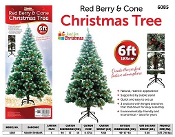 6 Foot Christmas Tree with Red Berries and Cones