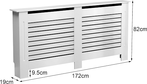 Vivo Technologies Radiator Cover White Modern Horizontal Slats, Extra Large XL Radiator Cover Grill Shelf Cabinet MDF Wood Decorative Heater Cover, W 172 x H 82 x D 19 cm