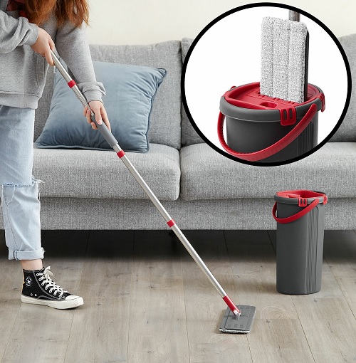 Self-Wash and Self-Dry Microfibre Mop and Bucket Set Wood Tiles Hard Floor Vinyl