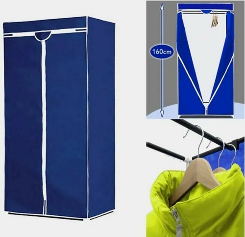 Single Canvas Fabric Wardrobe Rail Clothes Storage Cupboard Student Flat Closet