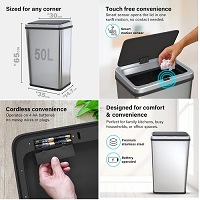 Add a review for: Vivo Technologies 50L Sensor Bin, Automatic Touchless Stainless Steel Rubbish Bin, for Kitchen Bathroom Recycling Soft Close, Trash Can Battery Operated Easy Clean Silver Auto Manual Model