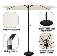 GREY / CREAM Vivo Technologies 2.7M Garden Parasol Round Garden Umbrella Sun Shading with Hand Crank, Tilt Function (UV 30+) Waterproof Parasol for Outdoor, Garden and Patio(Parasol Base Excludes)
