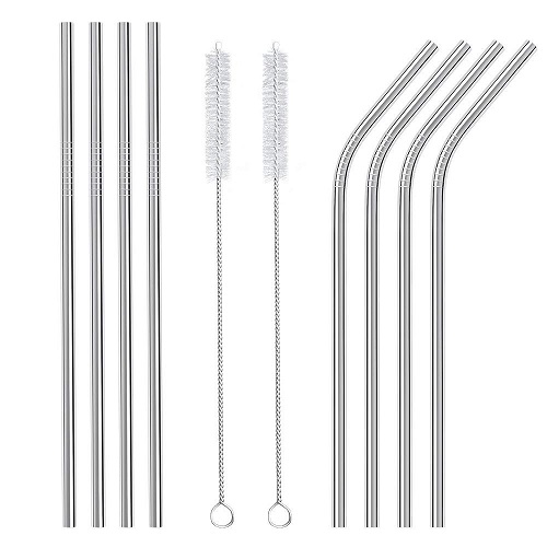 2 SET - Stainless Steel Straws Reusable 8 Set, Metal Drinking Straws with 2 Cleaning Brush for Smoothie, Milkshake, Cocktail and Hot Drinks