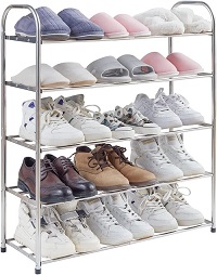 Vivo Technologies 5 Tiers Stainless Steel Shoe Rack Shoe Organiser Footwear Boot Trainer Storage Rack Small Shoe Storage Shelf Holds up to 15 Pairs of Shoes for Bedroom, Cloakroom 68 x 26 x 92cm
