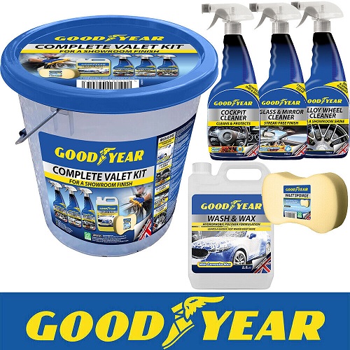 905375 Goodyear 6 Piece Complete Valet Kit Glass Mirror Cockpit Alloy Wheel Wash Wax