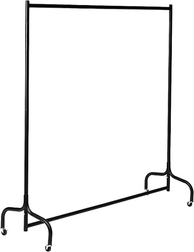 Vivo Technologies 5ft Heavy Duty Metal Clothes Rail Garment Rail Clothe Hanging Rail with Wheels Black Single Clothing Rail No Tools Required