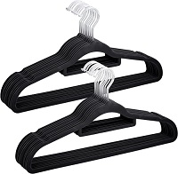 BLACK- 20/50 Pack Premium Non Slip Velvet Hangers, Clothes Coat Hangers with Tie Bar and 360 Degree Swivel Hook, Space Saving Design Coat hangers for Suits,Dresses...