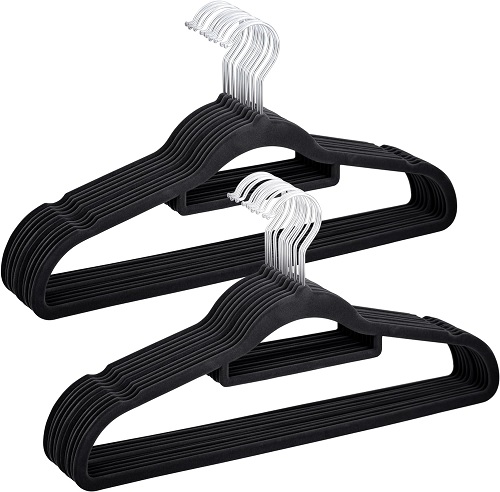 BLACK-  20/50 Pack Premium Non Slip Velvet Hangers, Clothes Coat Hangers with Tie Bar and 360 Degree Swivel Hook, Space Saving Design Coat hangers for Suits,Dresses...