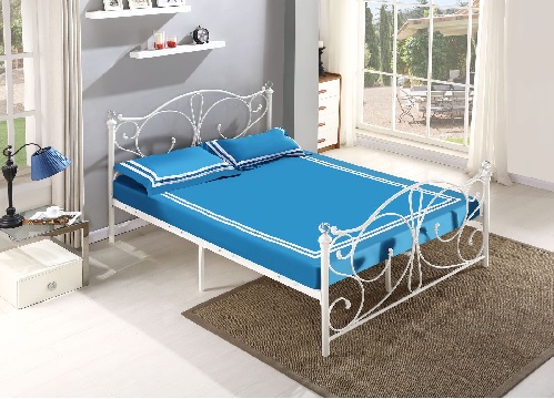 5FT White Metal Bed Frame Bedstead Crystal Finials