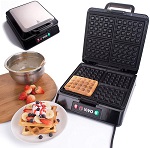 Vivo © 4 Slice Belgian Waffle Maker Iron Machine Simple & Easy Range Crispy Golden Fresh in Stainless Steel 1300 Watts