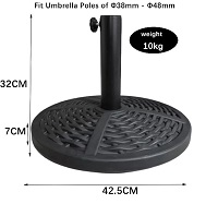 10kg Rattan Effect Garden Parasol Base,Umbrella Stand With Patterned Leaf Design for Outdoor Furniture Umbrella, Gazebo, Patio,Awning,Parasol