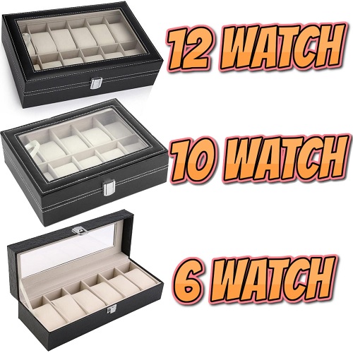 Mens 6 10 12 Grids PU Leather Watch Display Case Collection Storage Holder Box